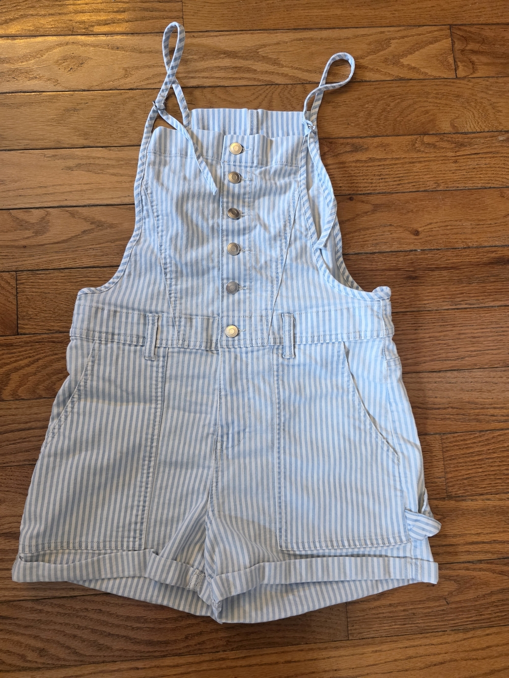Celebrity Pink Blue & White Striped Short Overalls